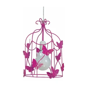 Luminária de Teto com Dimer Suspensão TOSEL CAGE PAPILLONS metálico lanterna rosa D23 x H96 cm