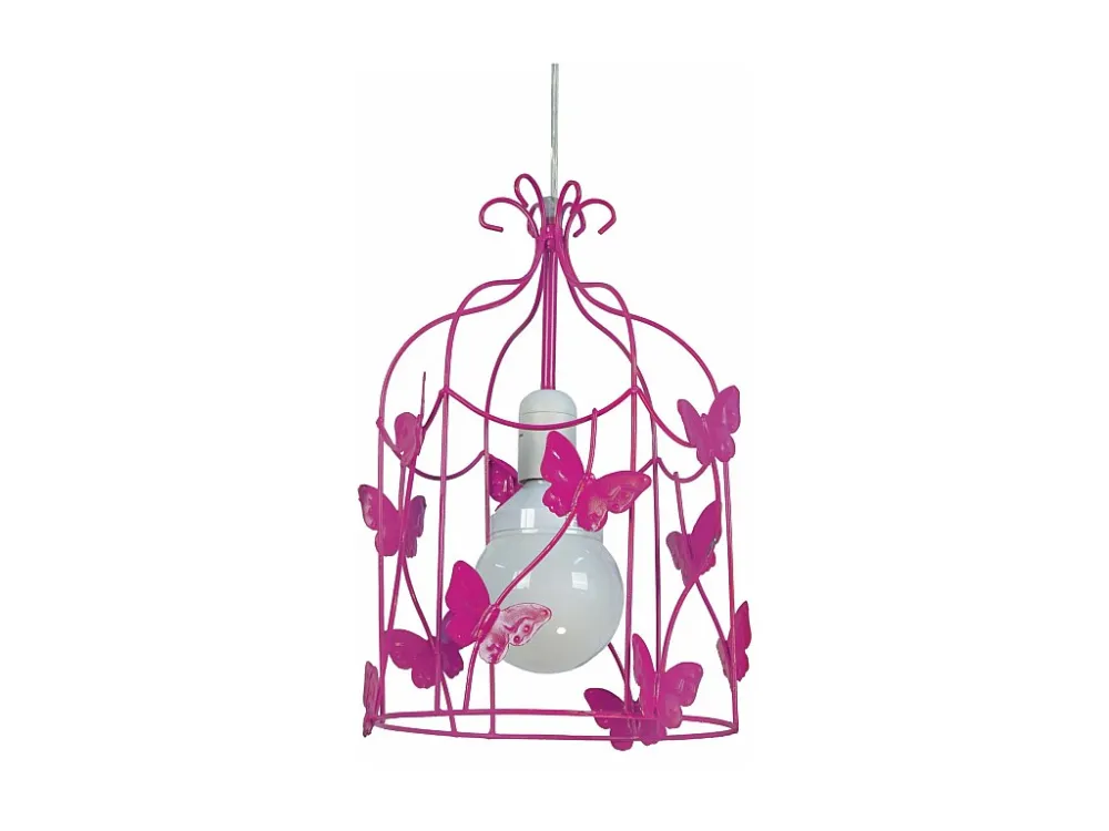 Luminária de Teto com Dimer Suspensão TOSEL CAGE PAPILLONS metálico lanterna rosa D23 x H96 cm