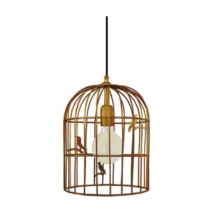 Luminária de Teto Embutida Suspensão TOSEL CAGE OISEAUX metálico lanterna Dourado D16 x H90 cm