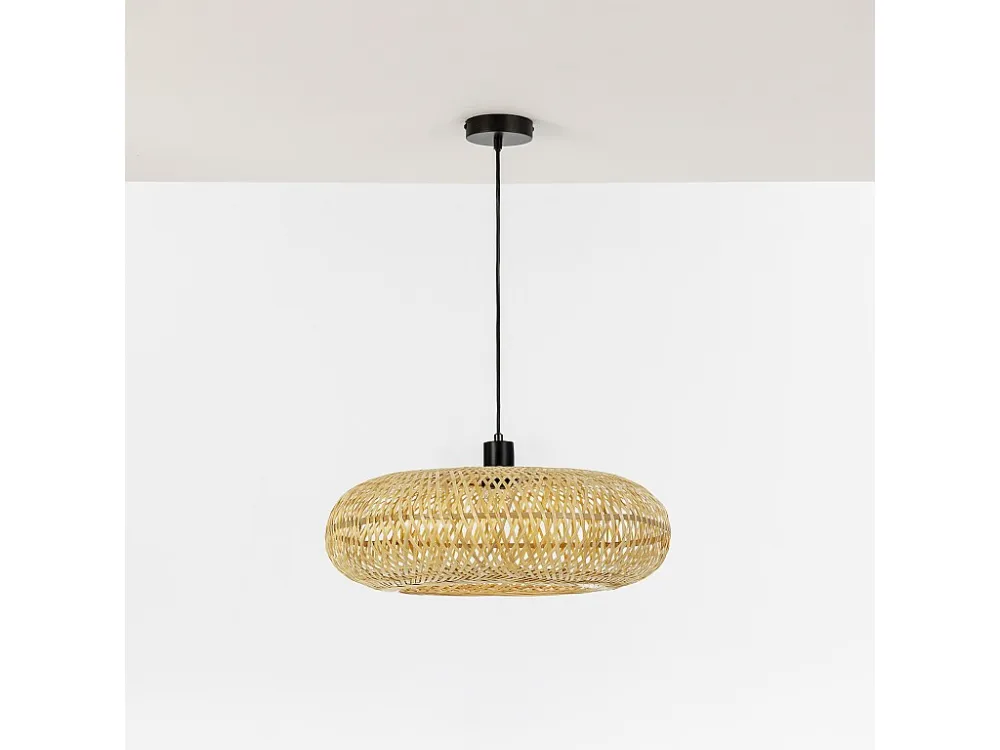 Luminária de teto Saori de Bambu, diâmetro 50 cm. com Estrutura em Alumínio