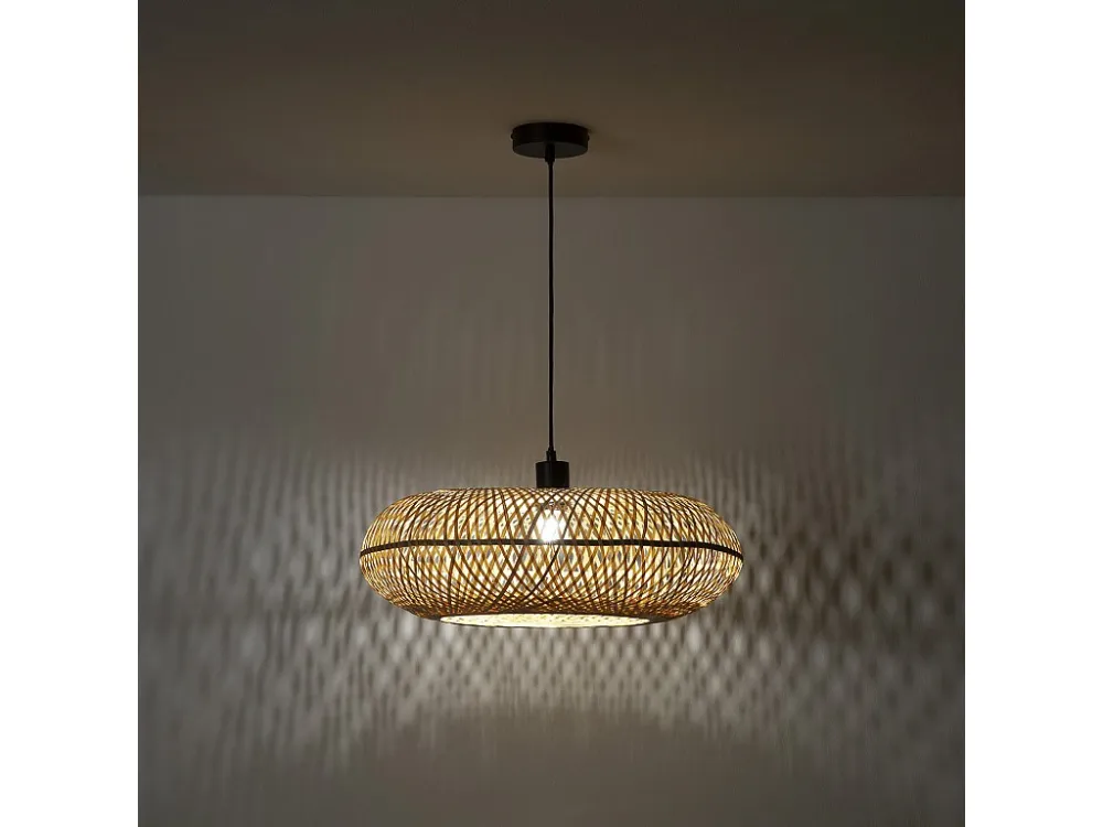 Luminária de teto Saori de Bambu, diâmetro 50 cm. com Estrutura em Alumínio