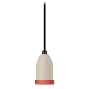 Pendel TOSEL PENDEL LI madeira cilindro vermelho puro D6 x H80 cm com Tripla Iluminação