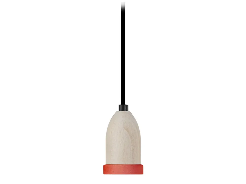 Pendel TOSEL PENDEL LI madeira cilindro vermelho puro D6 x H80 cm com Tripla Iluminação