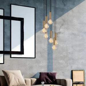 Candeeiro de teto vintage de altura ajustável - Metálico - D. 40 x . 40-136 cm - Dourado - JOSETTE