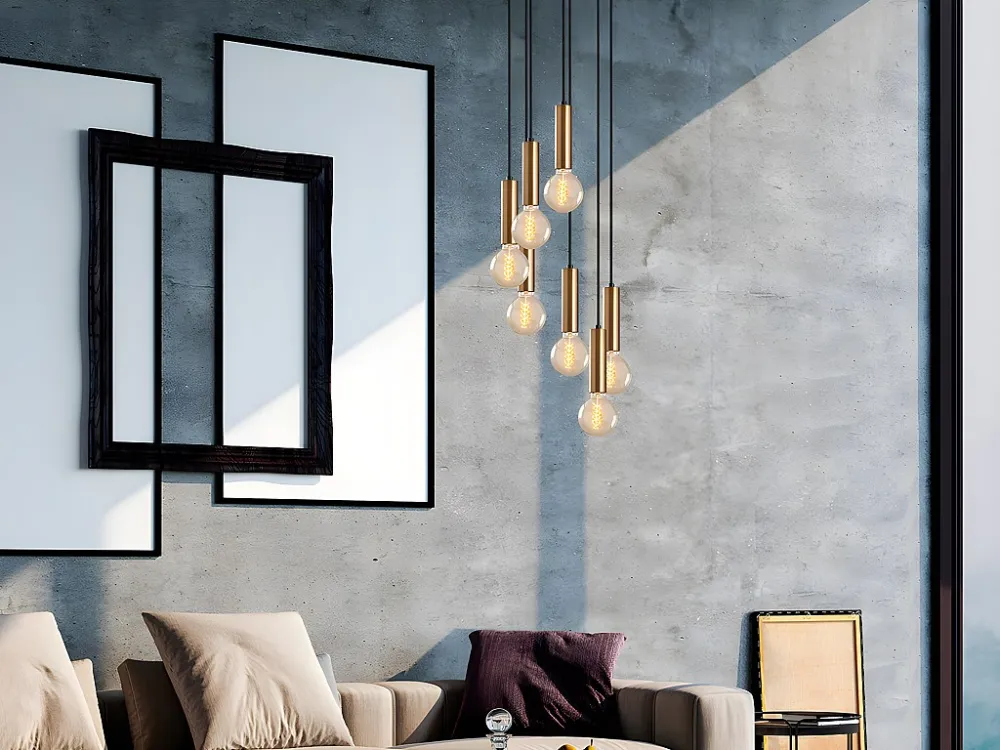 Candeeiro de teto vintage de altura ajustável - Metálico - D. 40 x . 40-136 cm - Dourado - JOSETTE