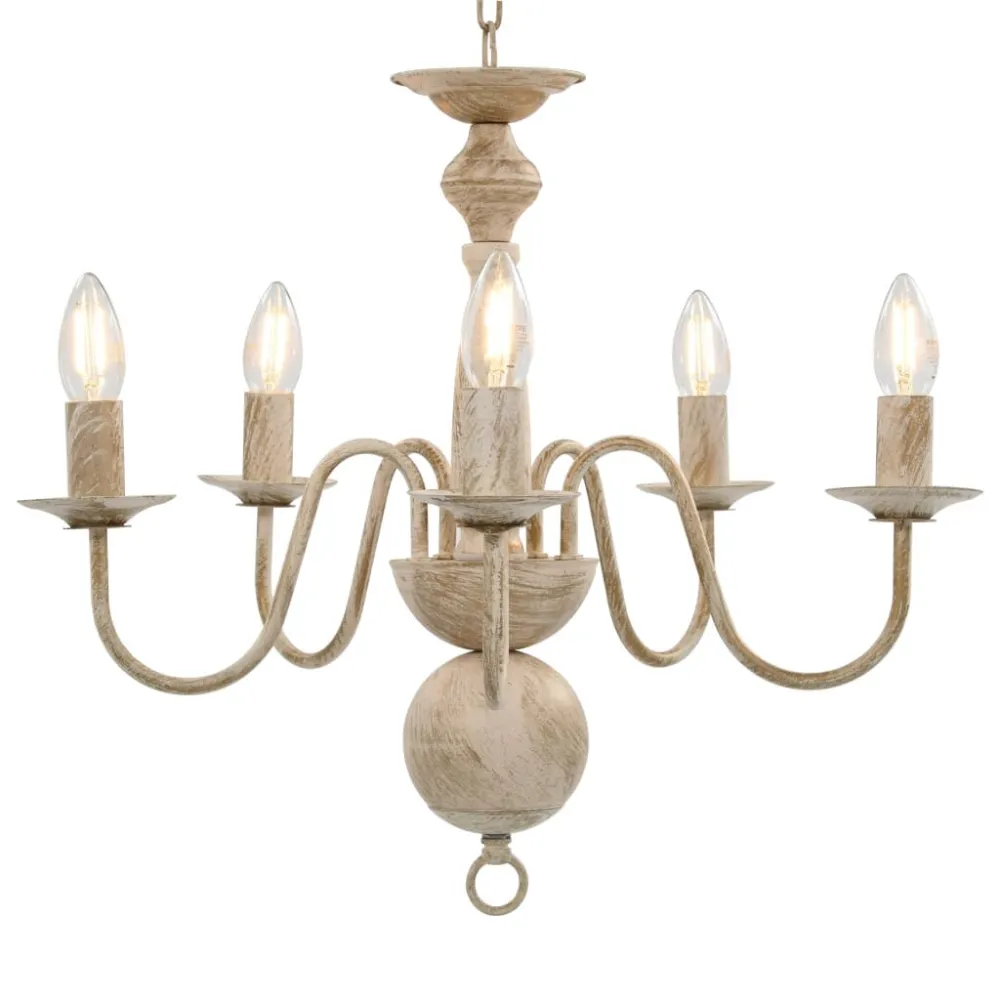 Iluminação LED Lustre antigo de 5 lâmpadas E14 branco
