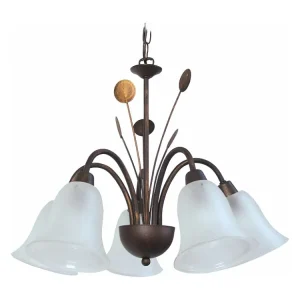 Luminária de Teto com Dimer Lustre TOSEL LUSTRALIA vidro braço cetim D56 x H80 cm