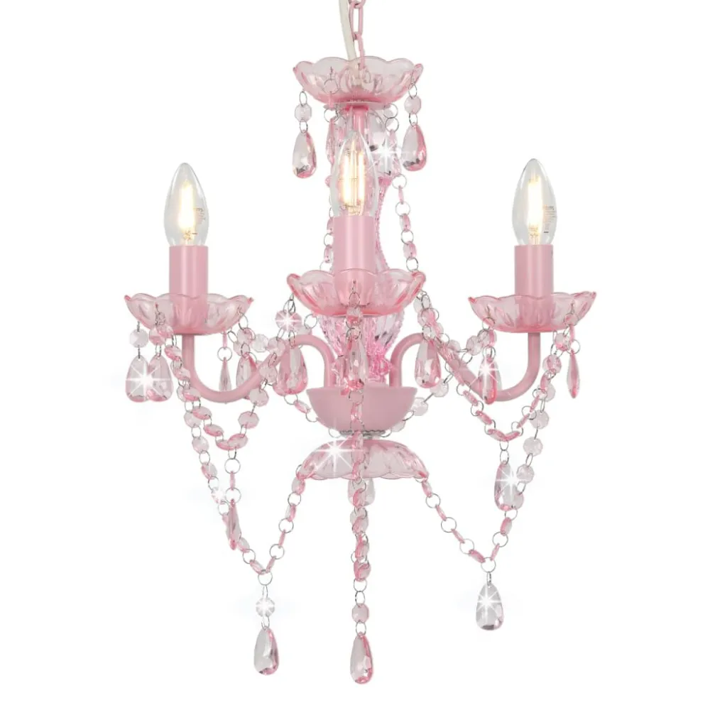 Luminária de Teto em Gesso Lustre com contas redondo 3 x E14 cor-de-rosa