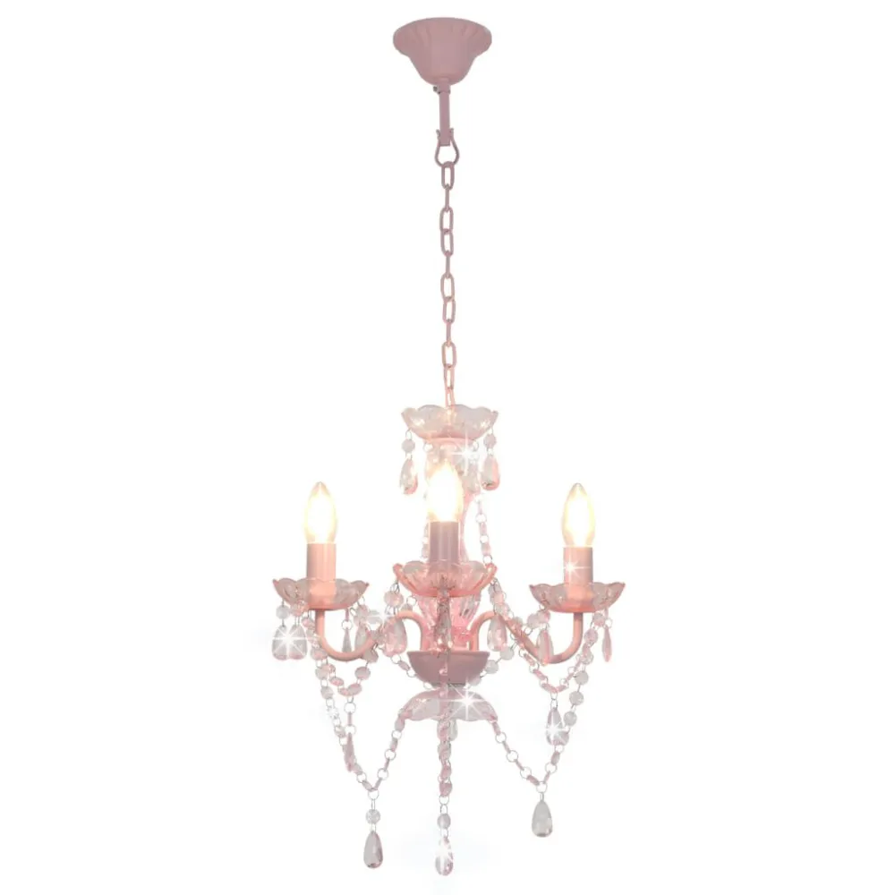 Luminária de Teto em Gesso Lustre com contas redondo 3 x E14 cor-de-rosa