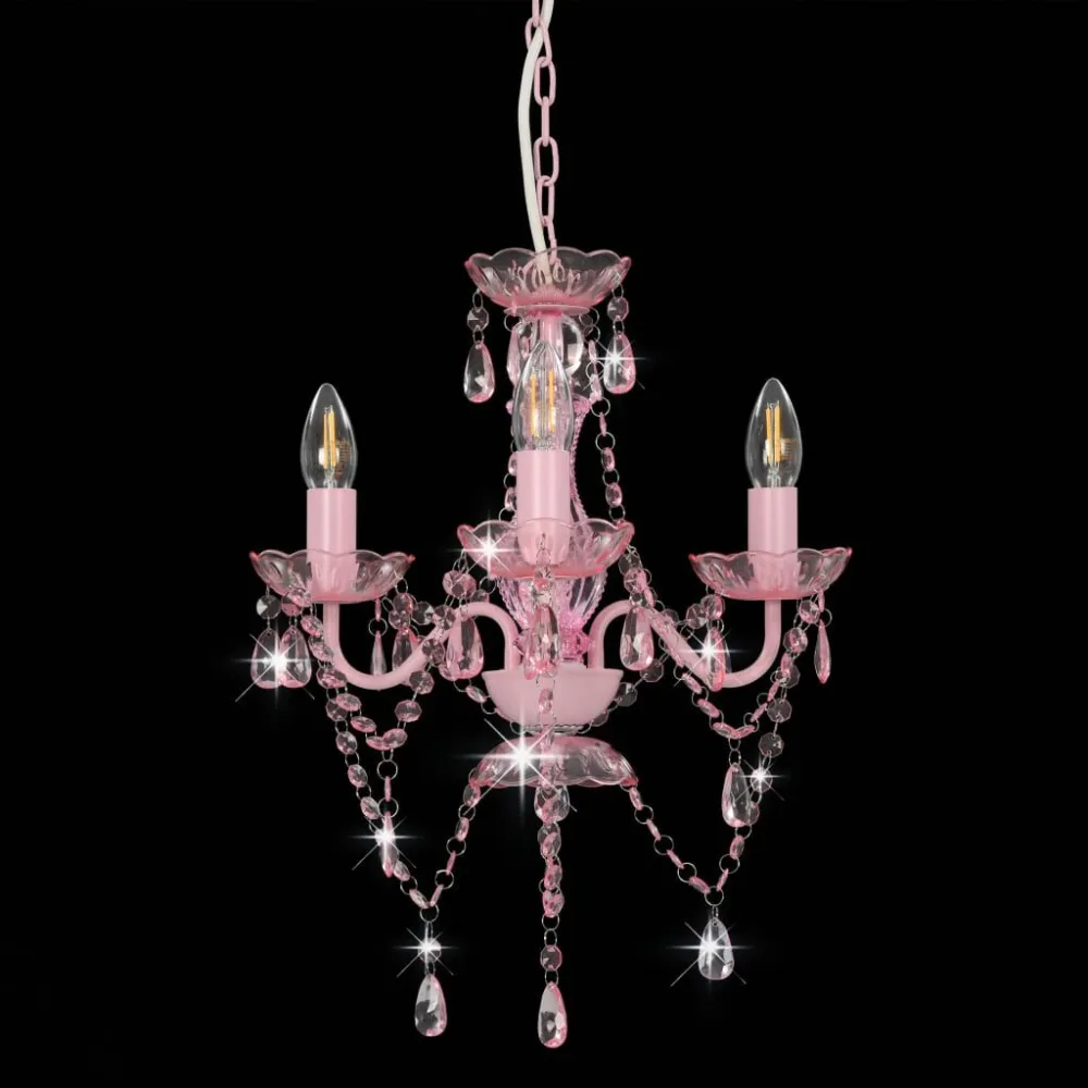 Luminária de Teto em Gesso Lustre com contas redondo 3 x E14 cor-de-rosa