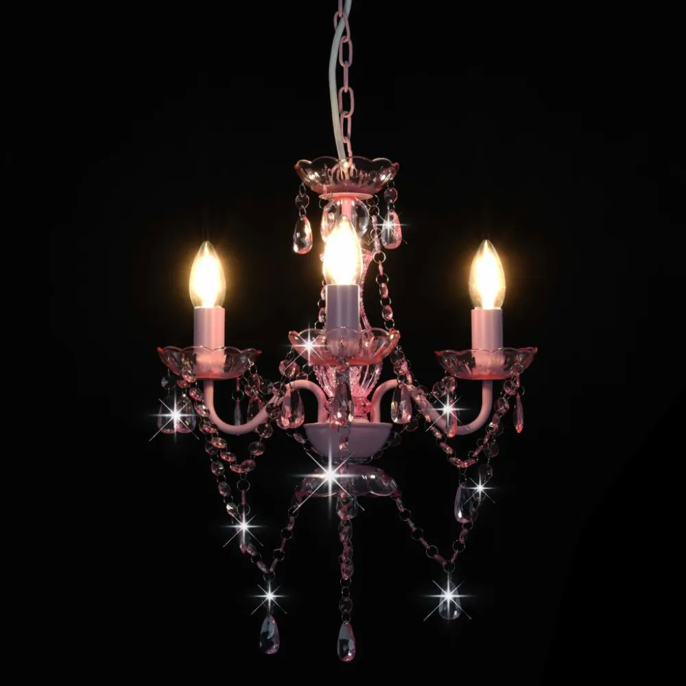 Luminária de Teto em Gesso Lustre com contas redondo 3 x E14 cor-de-rosa