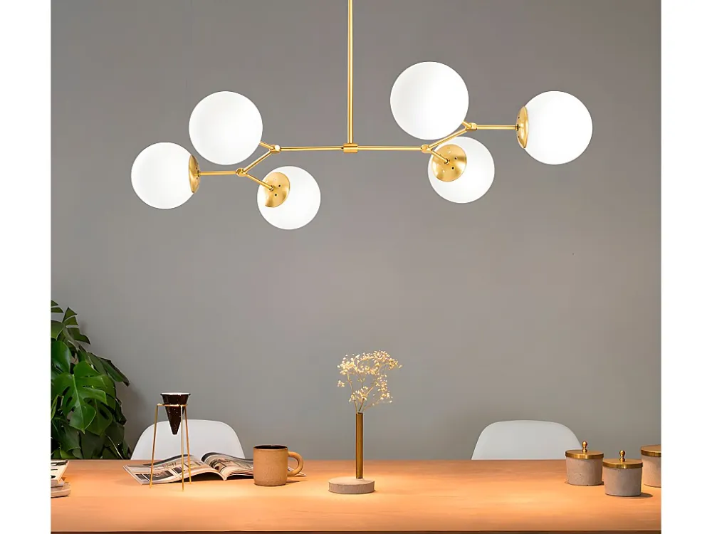 Luminária de Teto para Cozinha Candeeiro de teto em ferro - Candeeiro C100 x A52 cm - Cor dourado e branco - DAMAR