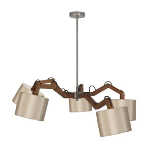 Luminária de Teto Redonda Lustre TOSEL FREKI tecido braço bege D90 x H70 cm