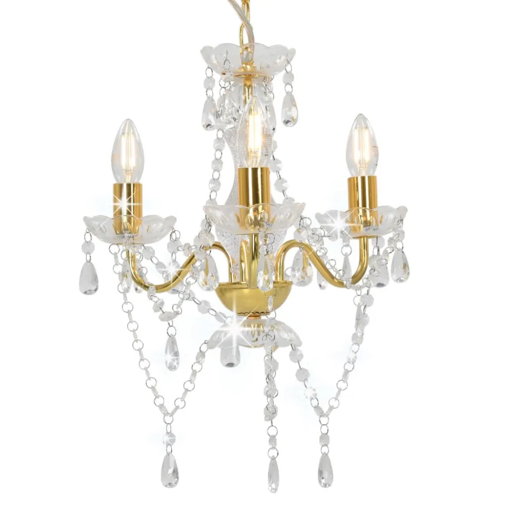 Lustre com contas redondo 3 x E14 dourado com Tripla Iluminação