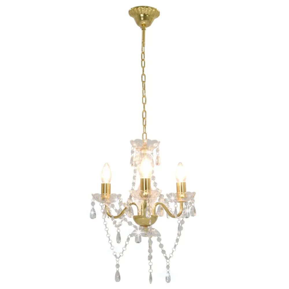 Lustre com contas redondo 3 x E14 dourado com Tripla Iluminação
