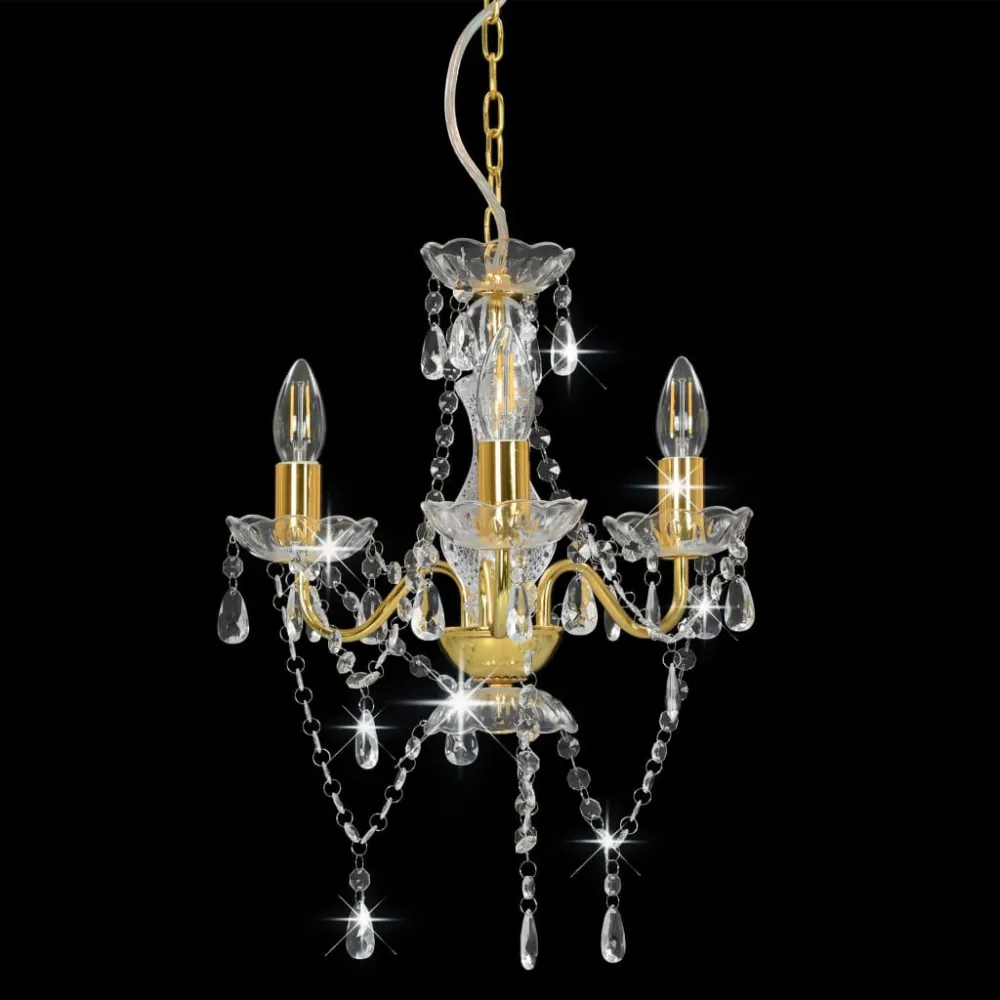Lustre com contas redondo 3 x E14 dourado com Tripla Iluminação
