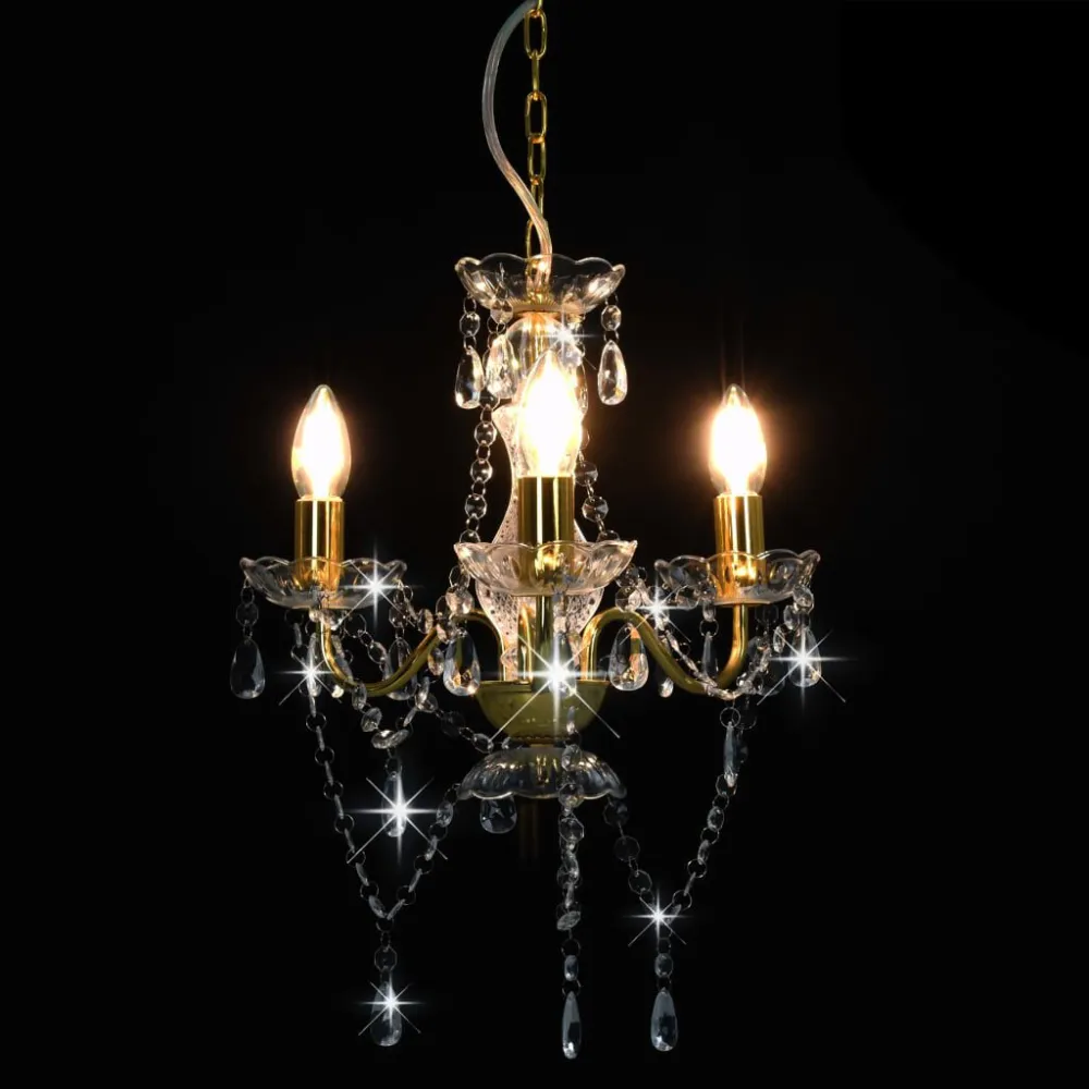 Lustre com contas redondo 3 x E14 dourado com Tripla Iluminação