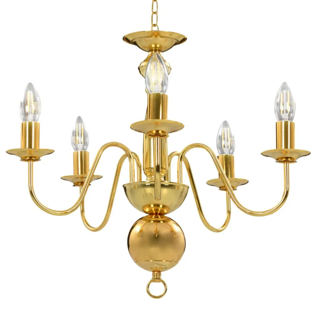 Lustre de 5 lâmpadas E14 dourado Iluminação Direta e Indireta