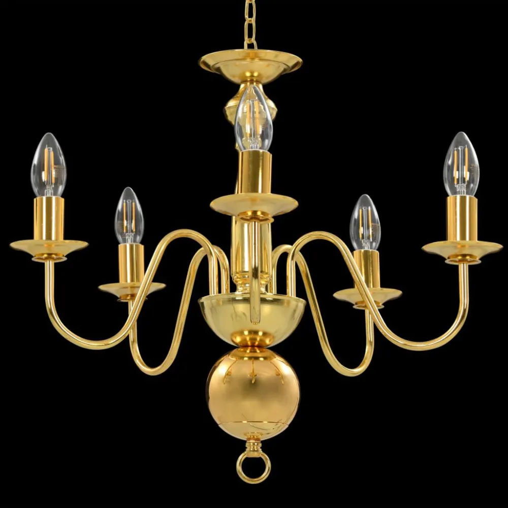 Lustre de 5 lâmpadas E14 dourado Iluminação Direta e Indireta