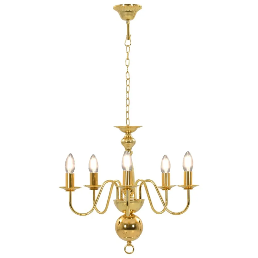Lustre de 5 lâmpadas E14 dourado Iluminação Direta e Indireta