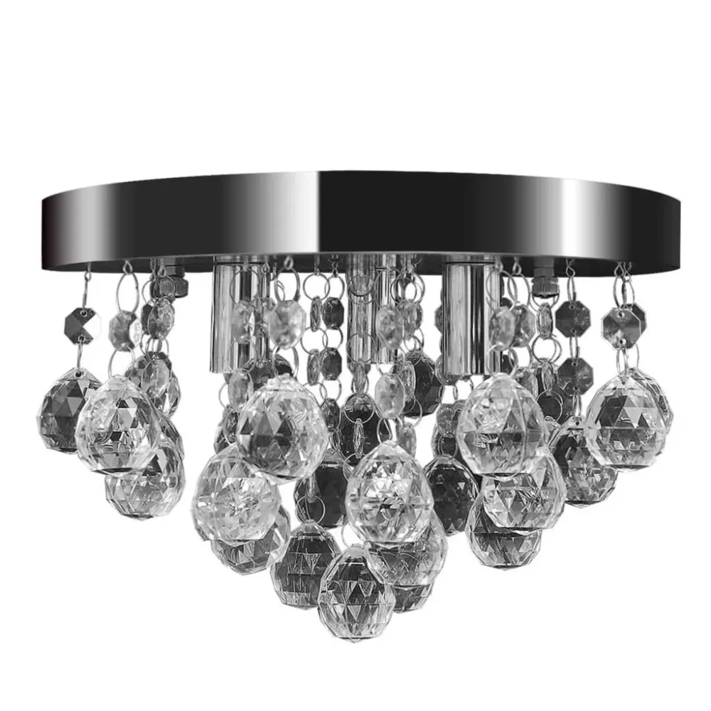 Lustre redondo de cristal cromado com Difusor Opalino