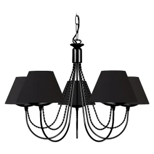 Lustre TOSEL LEICESTER tecido braço preto D62 x H46 cm com 6 Lâmpadas