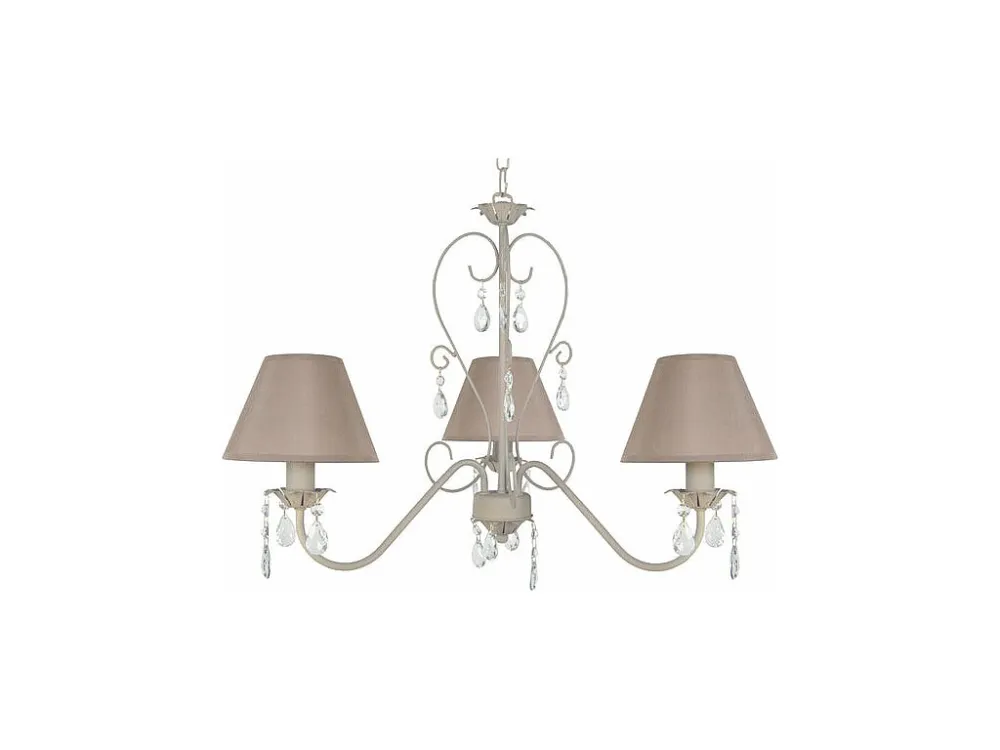 Lustre TOSEL PAMPILLES tecido braço taupe D60 x H90 cm com 6 Lâmpadas