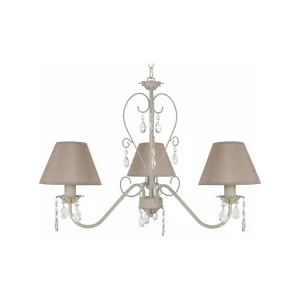 Lustre TOSEL PAMPILLES tecido braço taupe D60 x H90 cm com 6 Lâmpadas