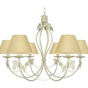 Lustre TOSEL PUY tecido braço bege D84 x H90 cm com Tripla Iluminação
