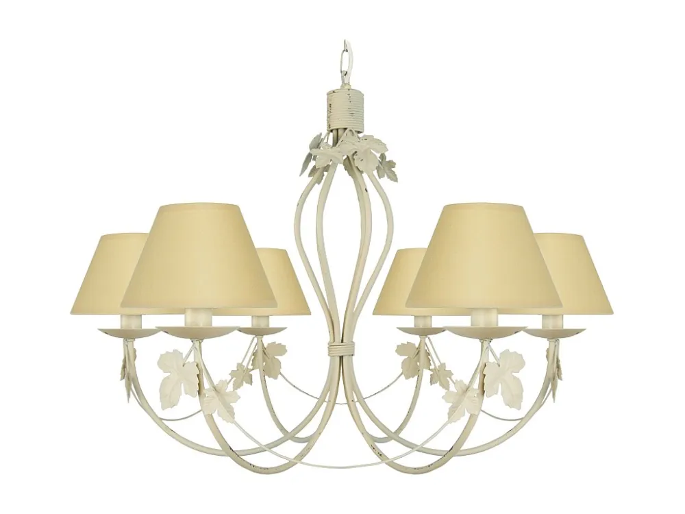 Lustre TOSEL PUY tecido braço bege D84 x H90 cm com Tripla Iluminação