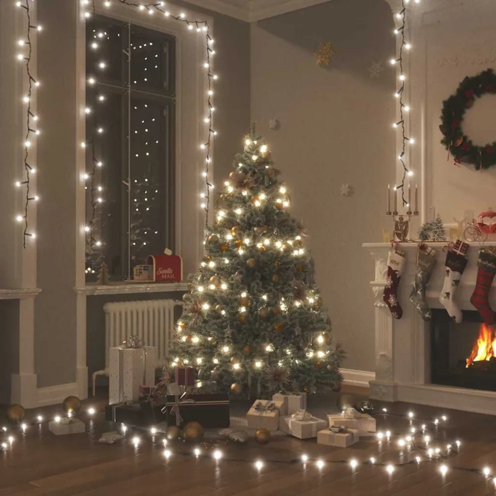 Cordão de luzes com 150 luzes LED 15 m PVC branco gélido