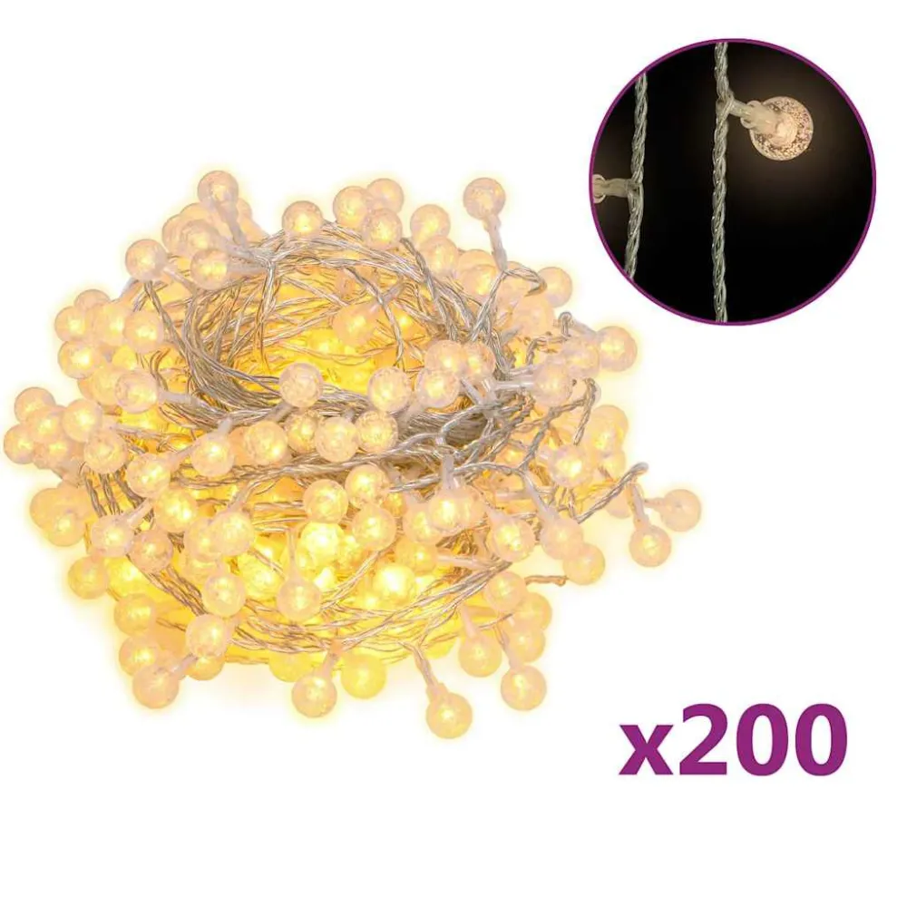 Cordão de luzes em globo 20m 200 LED 8 funções branco abrasador