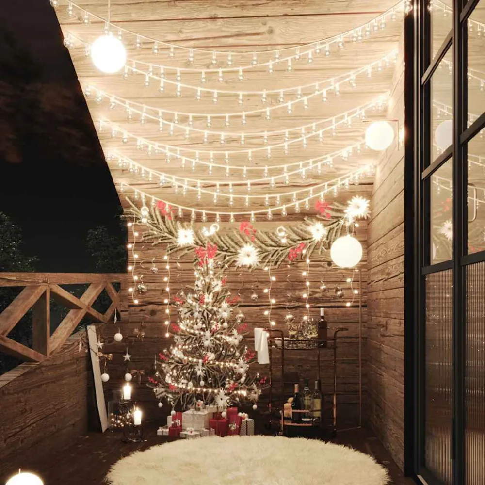 Cordão de luzes em globo 20m 200 LED 8 funções branco abrasador