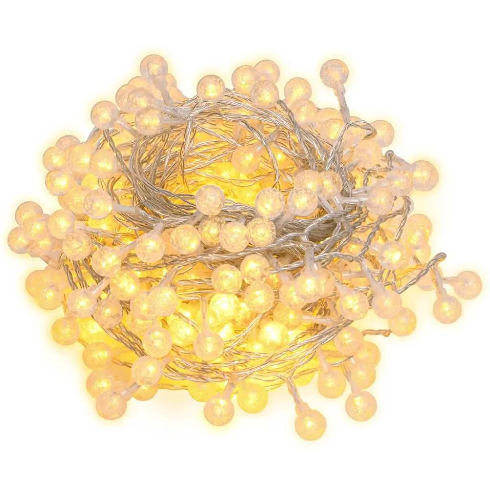 Cordão de luzes em globo 20m 200 LED 8 funções branco abrasador