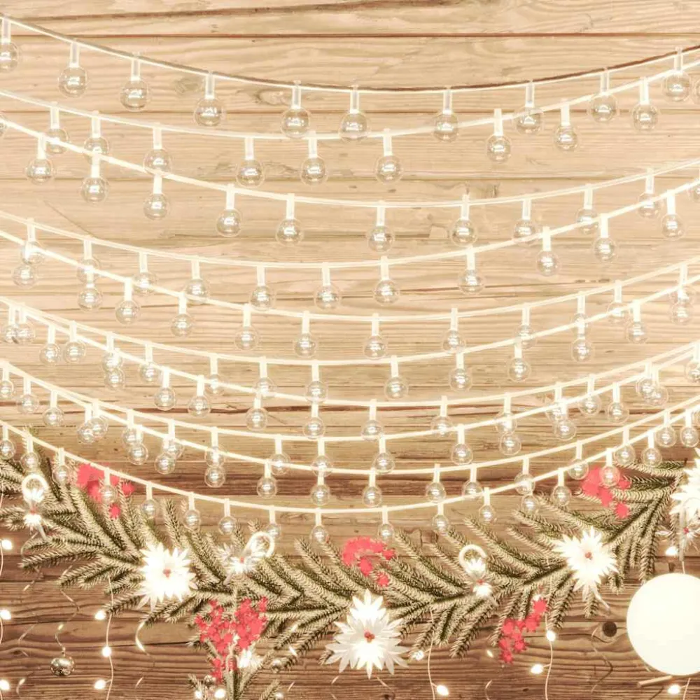 Cordão de luzes em globo 20m 200 LED 8 funções branco abrasador