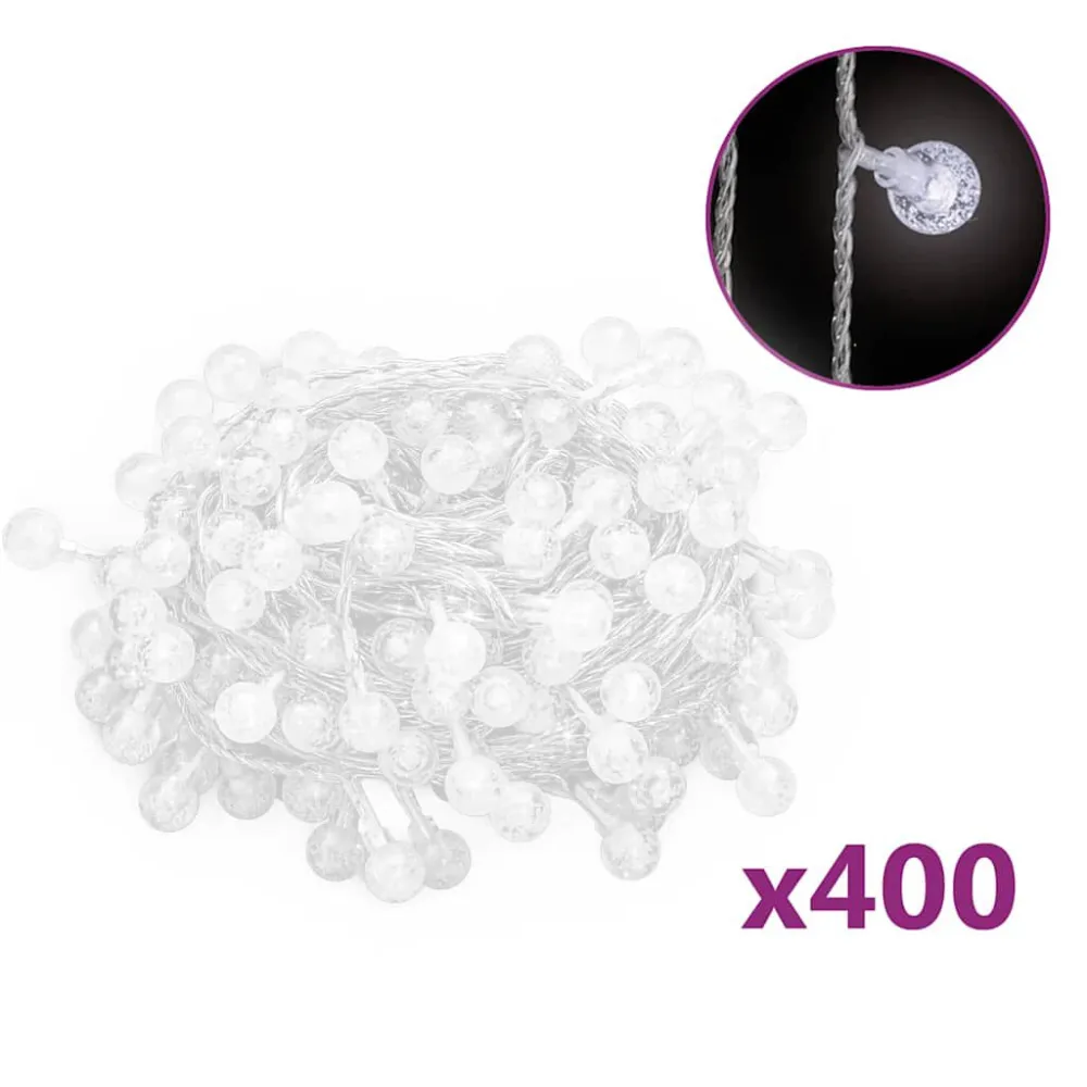 Cordão de luzes em globo 40 m 400 LED 8 funções branco fresco