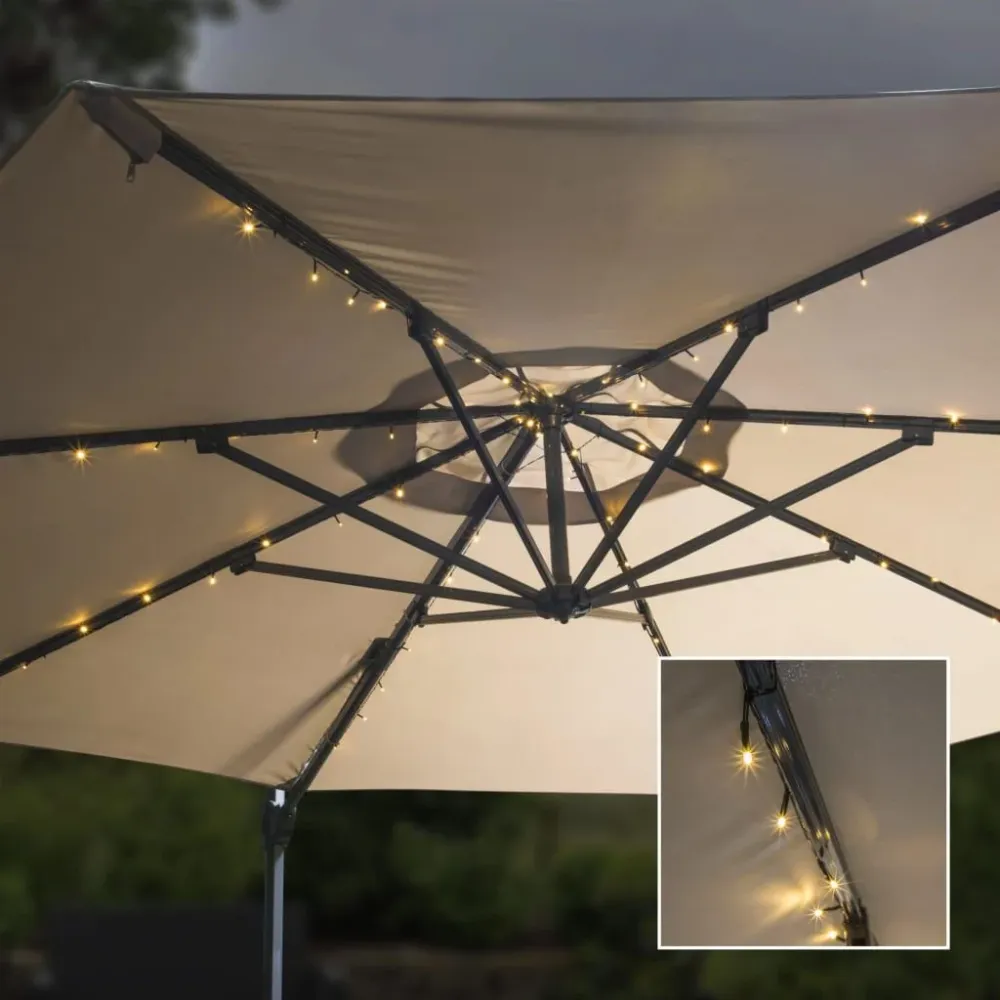 HI Cordão de luzes LED solares para guarda-sol 130 cm Alumínio Fundido
