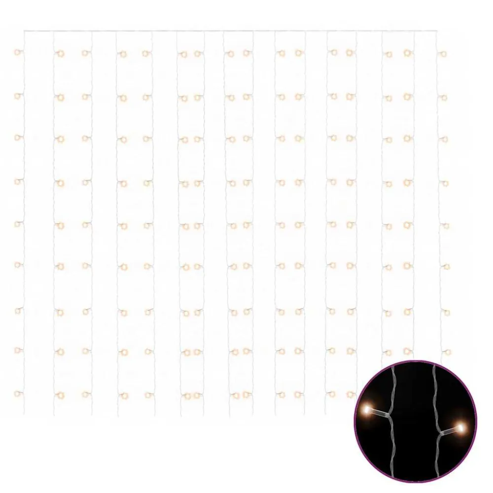 Cortina iluminação 300 luzes LED 3x3 m 8 funções branco aquecido