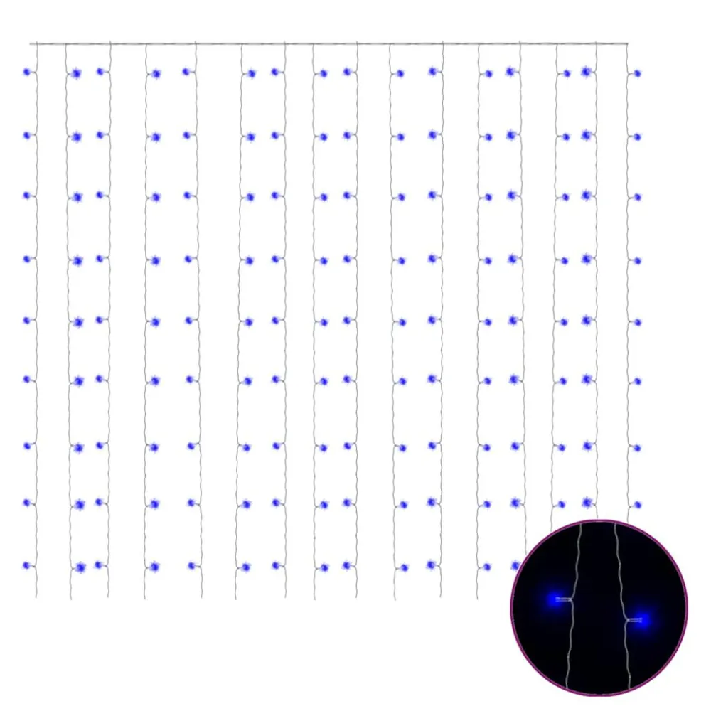 Cortina iluminação 300 luzes LED 3x3 m 8 funções azul com Sensor de Movimento PIR