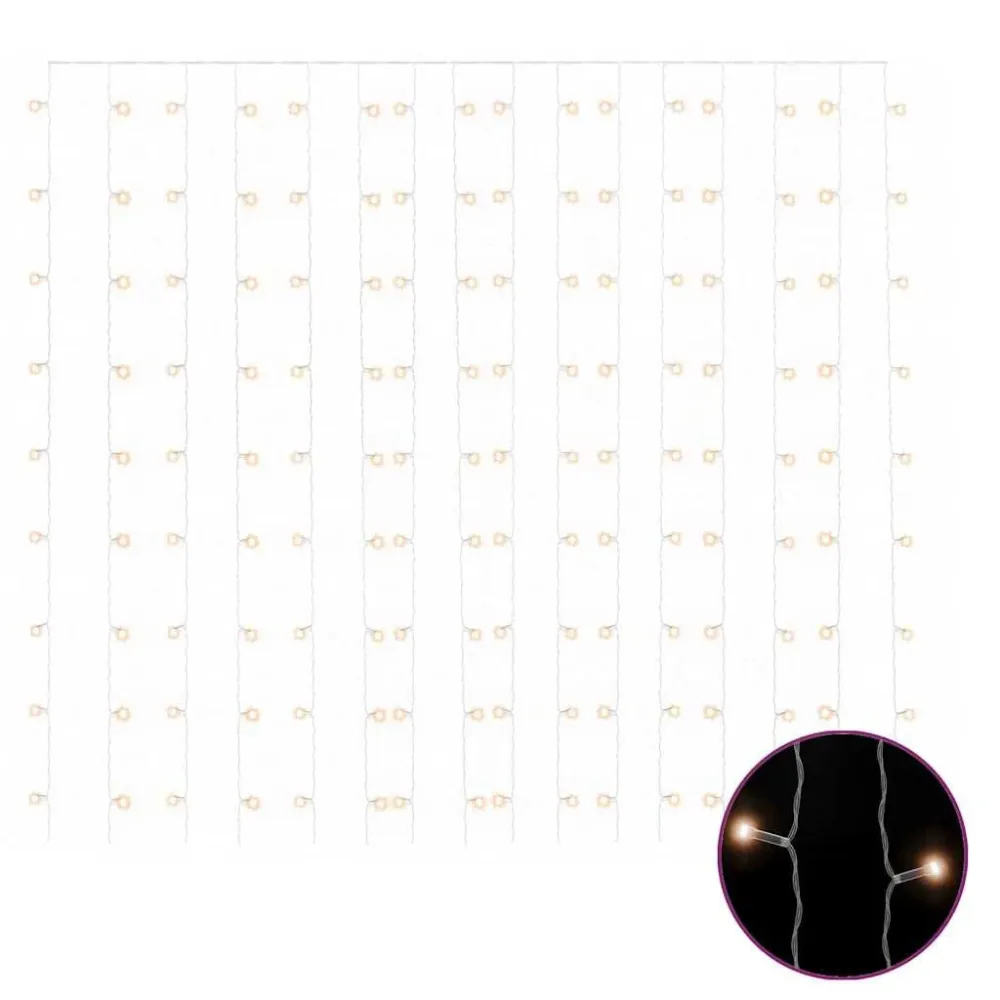 Cortina iluminação 300 luzes LED 3x3 m 8 funções branco aquecido