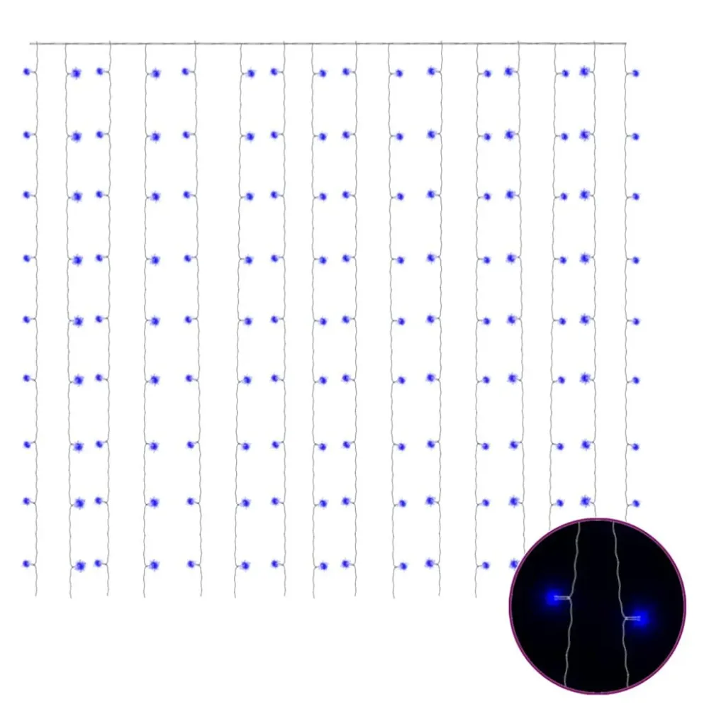 Cortina iluminação 300 luzes LED 3x3 m 8 funções azul com Sensor de Movimento PIR