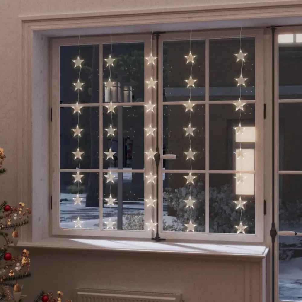 Cortina iluminação com estrelas 200 LEDs 8 funções branco abrasador