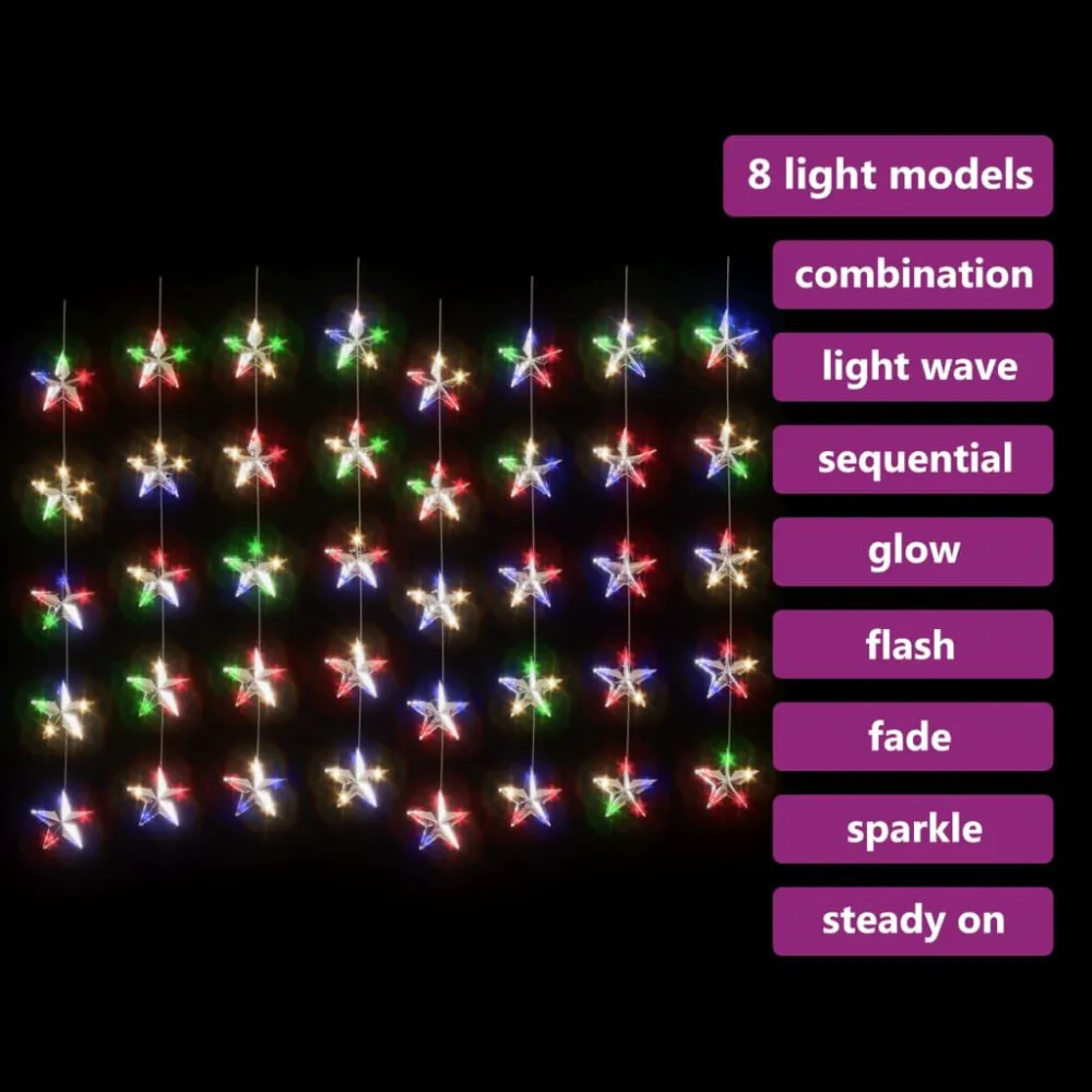 Cortina iluminação com estrelas 200 LEDs 8 funções colorido (À Prova de Intempéries)