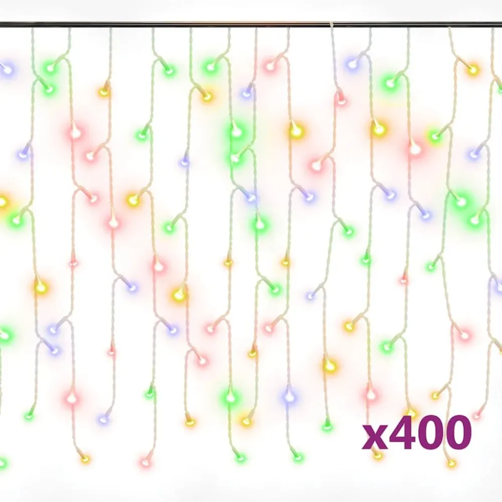 Cortina luzes pingente gelo 10m 400 LED 8 funções colorido (À Prova de Intempéries)