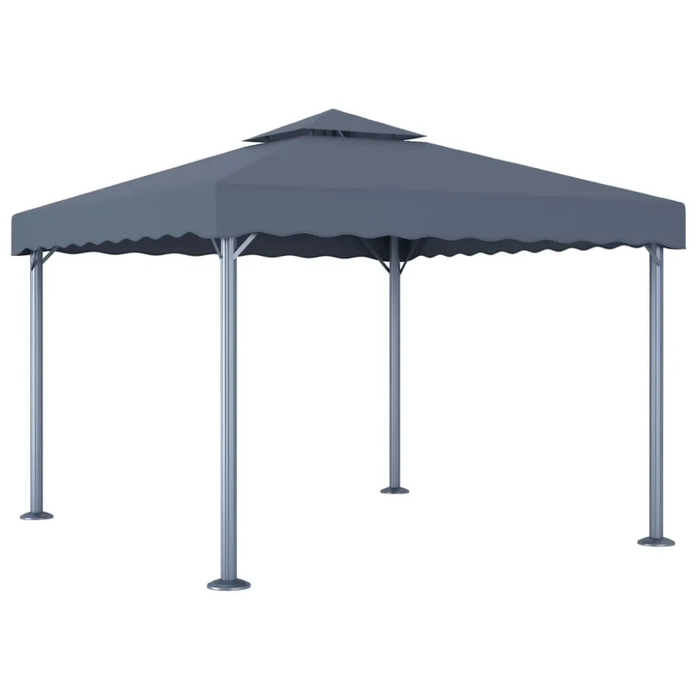 Gazebo com cordões de luzes LED 300x300 cm alumínio antracite com Painel Solar Integrado