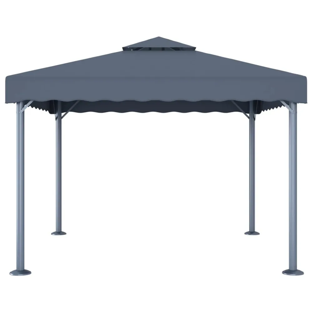 Gazebo com cordões de luzes LED 300x300 cm alumínio antracite com Painel Solar Integrado