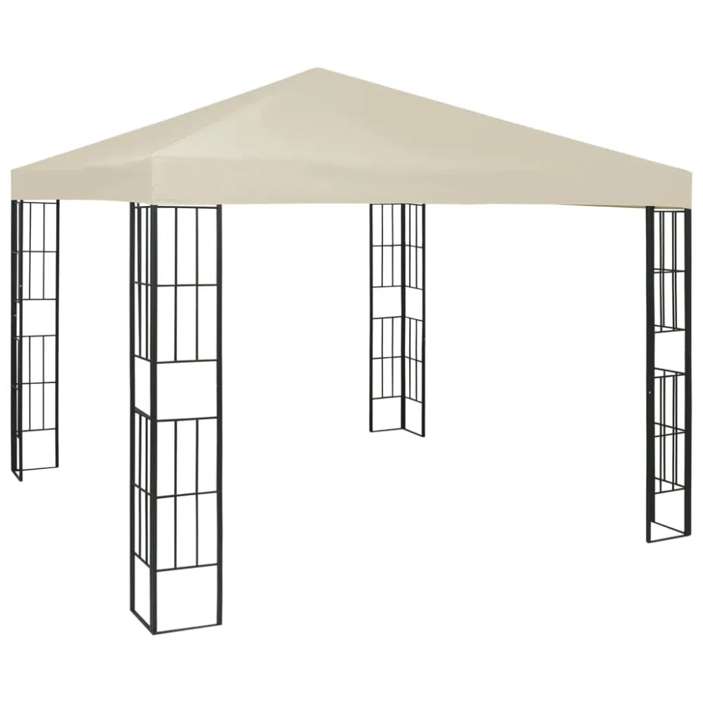 Gazebo com cordões de luzes LED 3x3 m cor creme para Jardim e Pátio