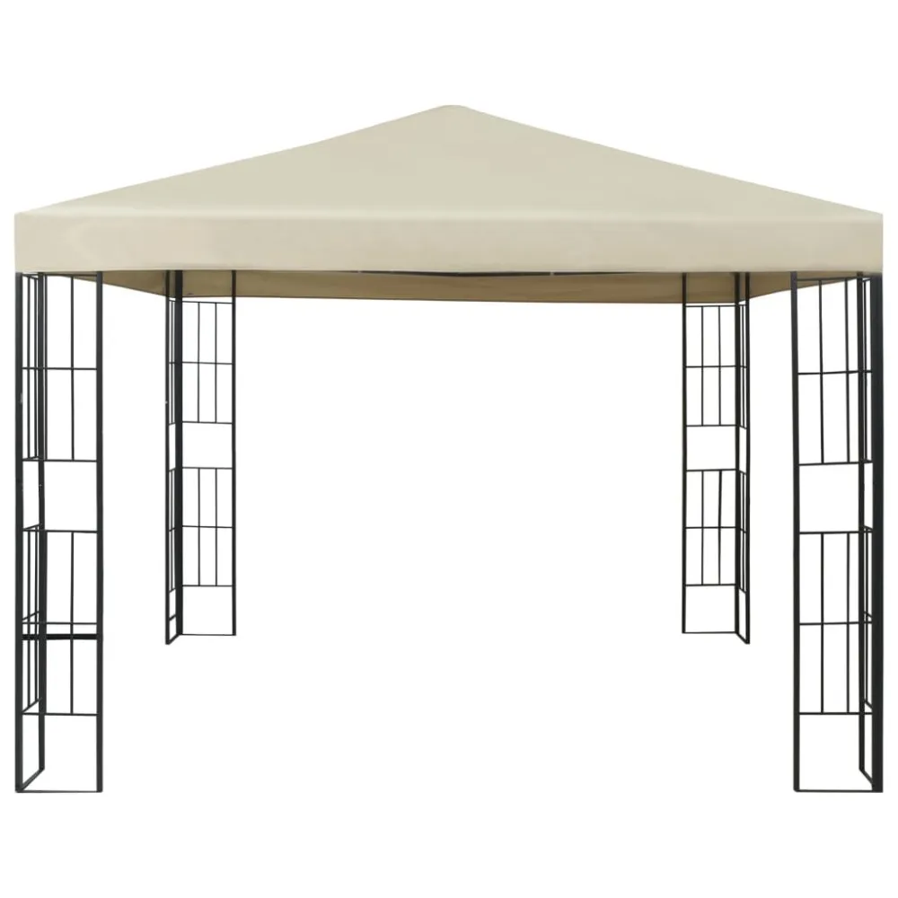Gazebo com cordões de luzes LED 3x3 m cor creme para Jardim e Pátio
