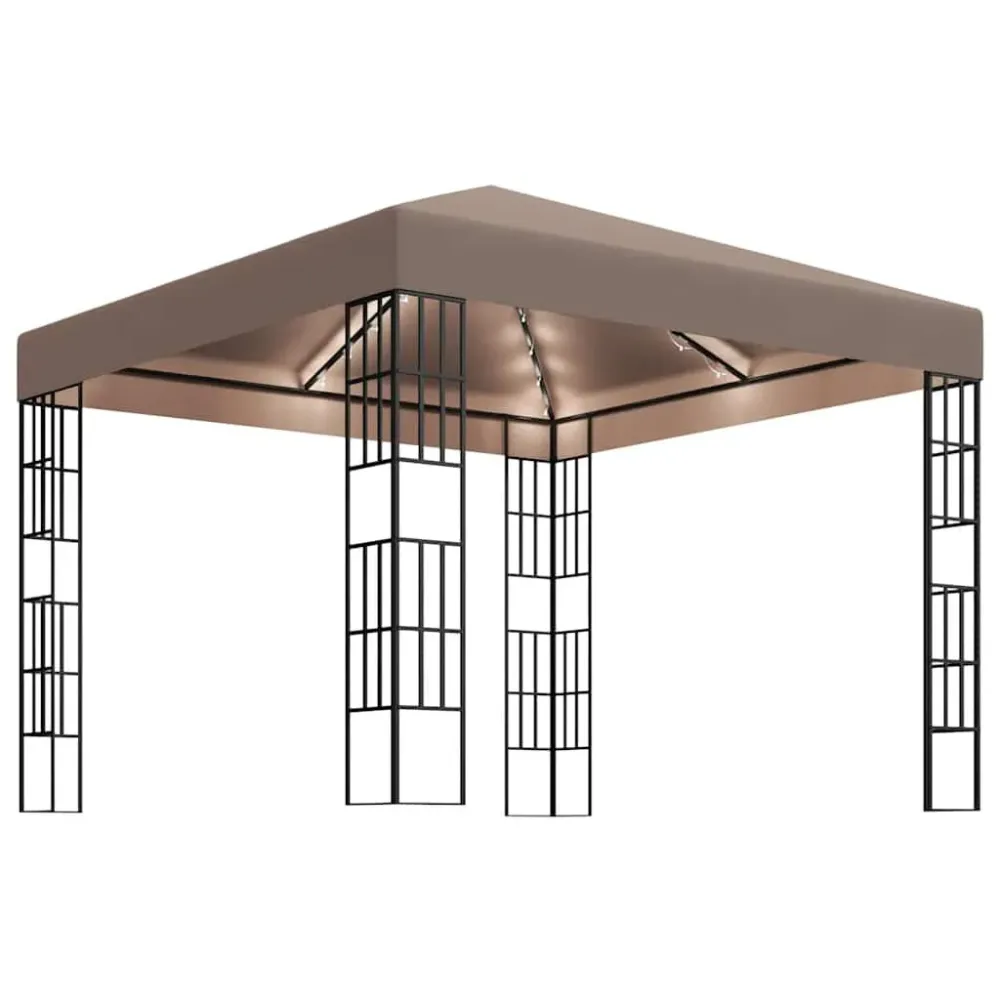 Gazebo com cordões de luzes LED 3x3 m cinza-acastanhado com Sensor de Movimento PIR