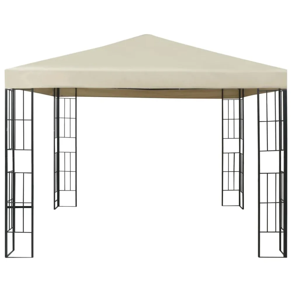 Gazebo com cordões de luzes LED 3x3 m cor creme para Jardim e Pátio